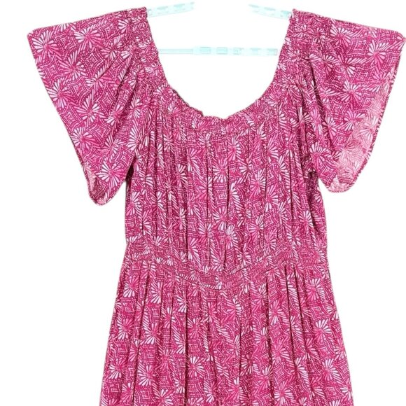 Terra & Sky Women's Off Shoulder Batik Geometric Pink Maxi Dress Size 0X 14W NWT - Picture 5 of 10